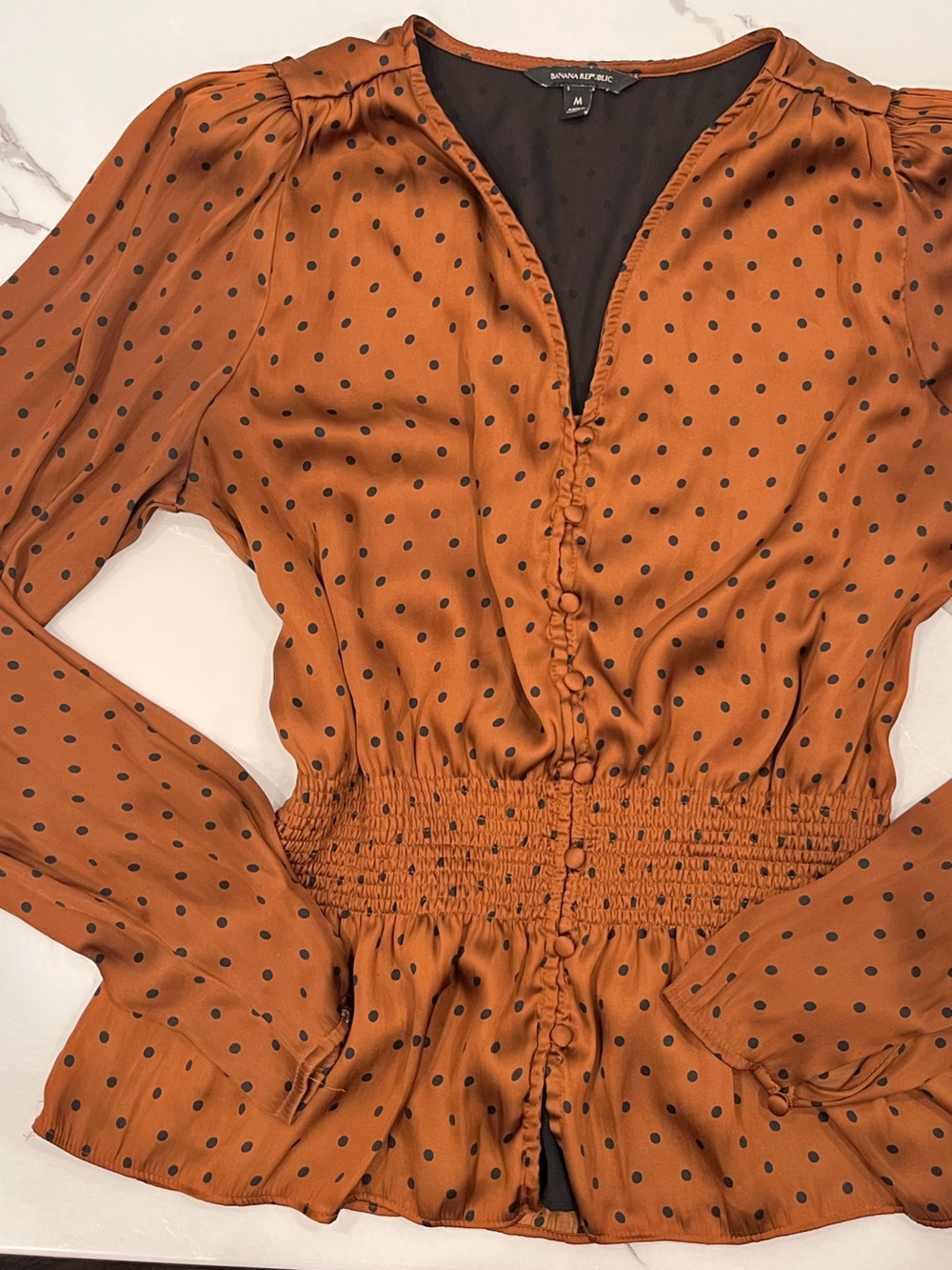Vintage hazelnut satin polka dot blouse - Picture 7 of 7